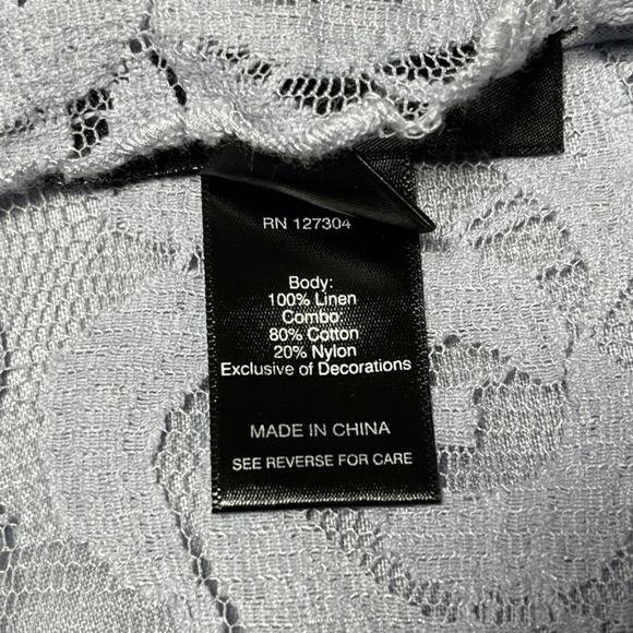 Ali Miles Plus Size 1X Artsy Lagenlook Tunic Top 100% Linen Periwinkle Blue Lace - Picture 6 of 8